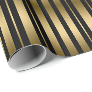 Modern Black And Gold Stripes Pattern Wrapping Paper