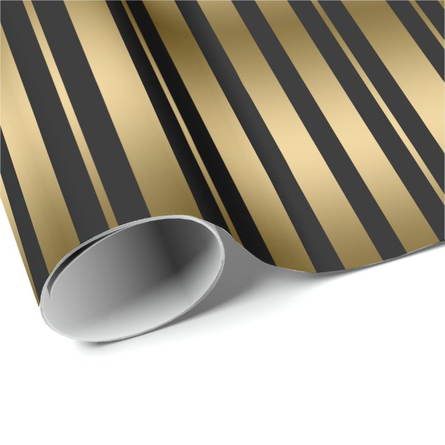 Modern Black And Gold Stripes Pattern Wrapping Paper (Roll Corner)