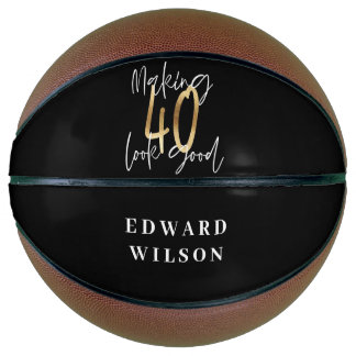 Modern black and gold typography 40th birthday basketball
