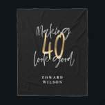 Modern black and gold typography 40th birthday fleece blanket<br><div class="desc">Modern black and gold typography 40th birthday  gift. Part of a elegant stylish collection.</div>