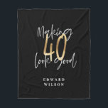 Modern black and gold typography 40th birthday fleece blanket<br><div class="desc">Modern black and gold typography 40th birthday  gift. Part of a elegant stylish collection.</div>