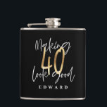 Modern black and gold typography 40th birthday hip flask<br><div class="desc">Modern black and gold typography 40th birthday  gift. Part of a elegant stylish collection.</div>
