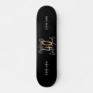 Modern black and gold typography 40th birthday skateboard