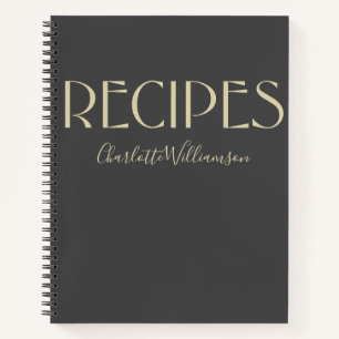Modern Black and Gold Typography Custom Recipe Notebook