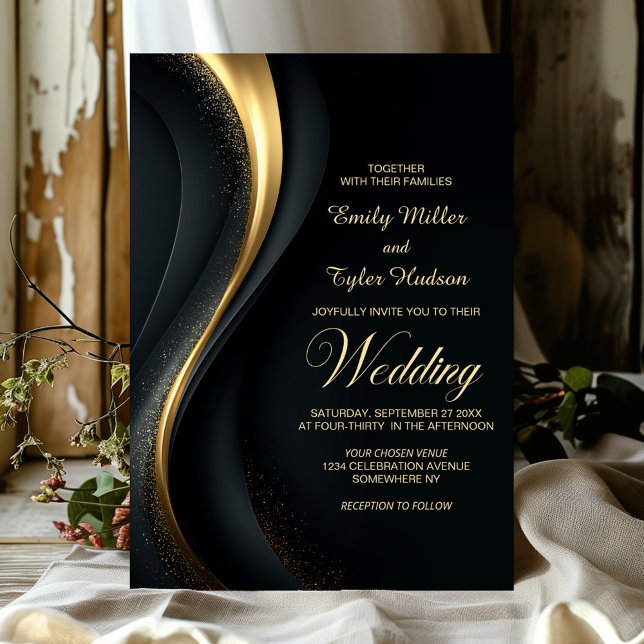 Modern Black and Gold Wedding Invitation (Creator Uploaded)