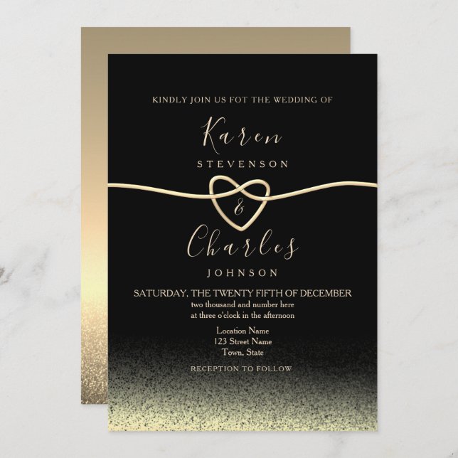 Modern Black and Gold Wedding Invitation (Front/Back)