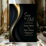 Modern Black and Gold Wedding Save the Date Invitation<br><div class="desc">Let your friends and family know about your special day in style with this modern black and gold wedding save-the-date card. The easy-to-use text templates make adding all the necessary information a quick and simple task. With a variety of paper types and corner styles to choose from, you can create...</div>