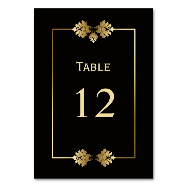 Modern Black and Gold Wedding Table Number (Front)