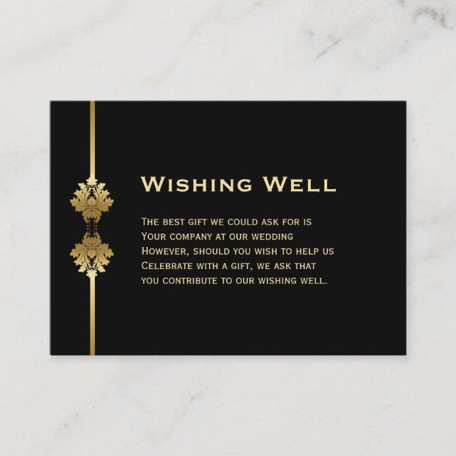 Modern Black and Gold Wedding Wishing Well Enclosure Card (Front)