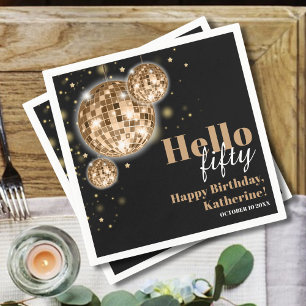 Modern Black and Gold Women's Happy 50th Birthday Napkin