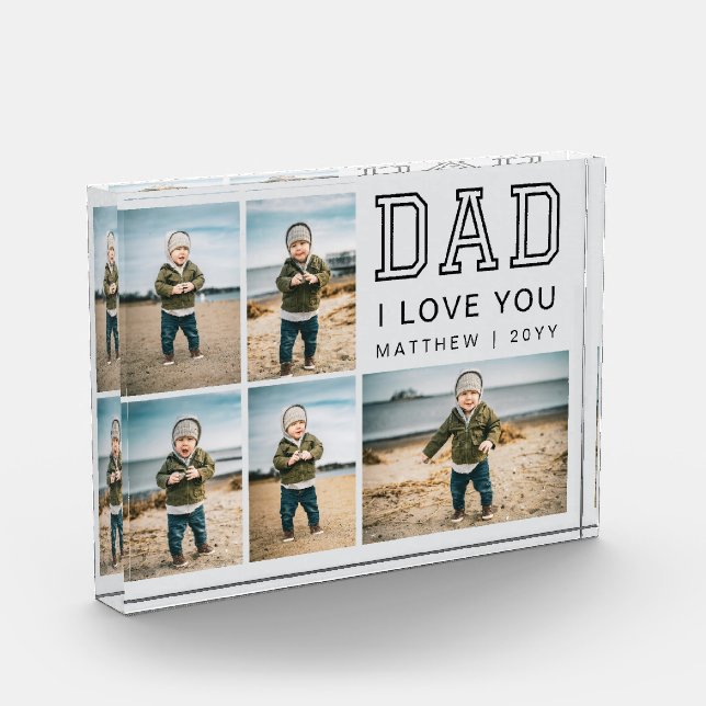 Modern Black and Gray Grid Collage I Love You Dad Photo Block (Left)