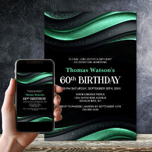 Modern Black and Green 60th Birthday Party Invitation
