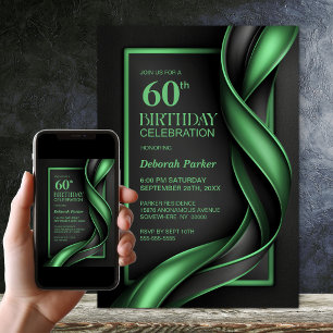 Modern Black and Green 60th Birthday Party Invitation