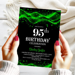 Modern Black and Green 95th Birthday Party Invitation