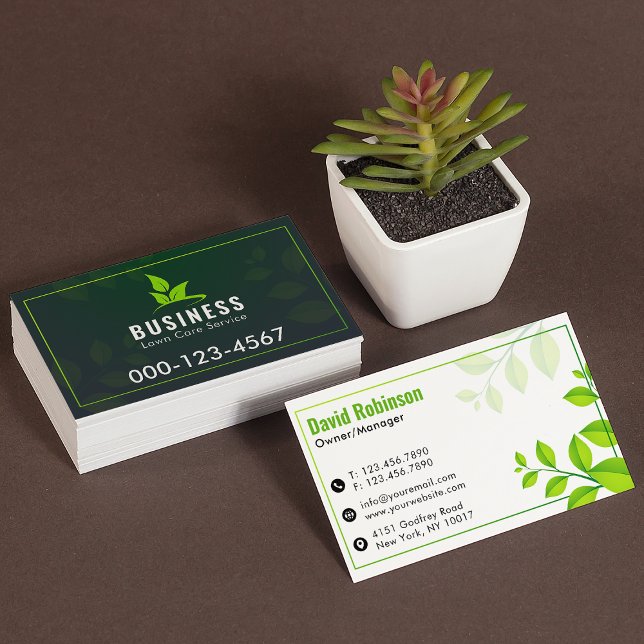 Modern Black and Green Landscaping Logo Business Card (Creator Uploaded)
