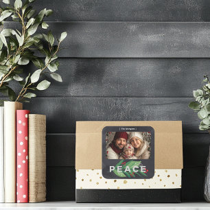 Modern Black and Green with Holly Berry Peace Square Sticker