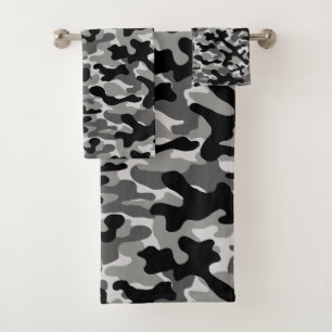 Modern Black And Grey Camouflage Pattern Bath Towel Set