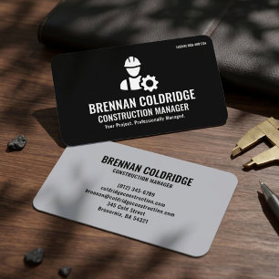 Modern Black and Grey Construction Manager Business Card
