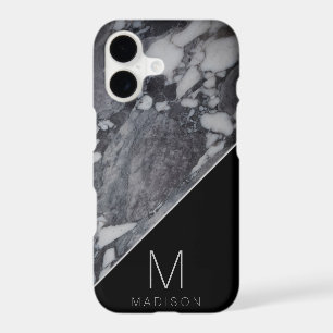 Modern Black and Grey Marble Stone Monogram Name