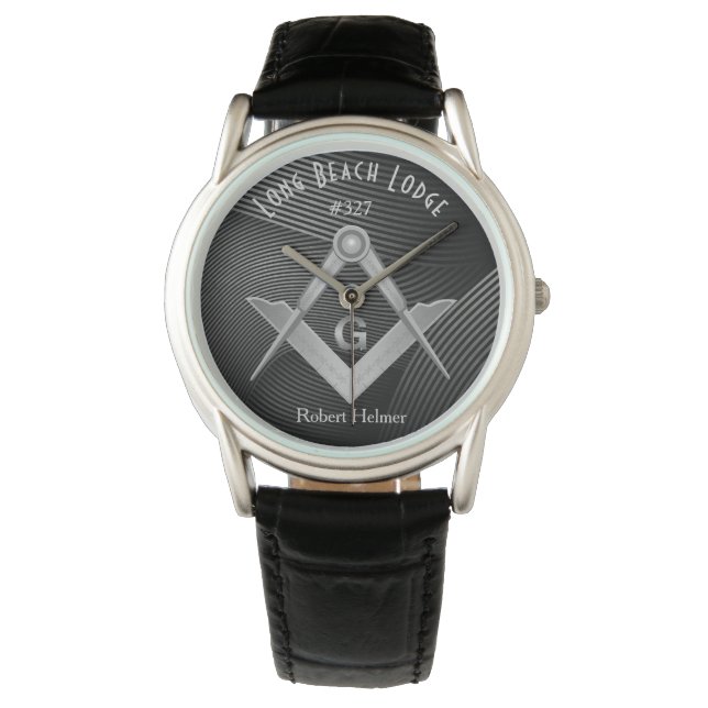 Modern Black and Grey Masonic Monogrammed Watch (Front)