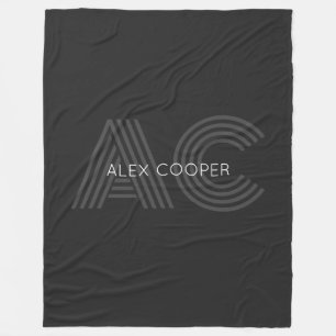 Modern Black and Grey Monogram Fleece Blanket