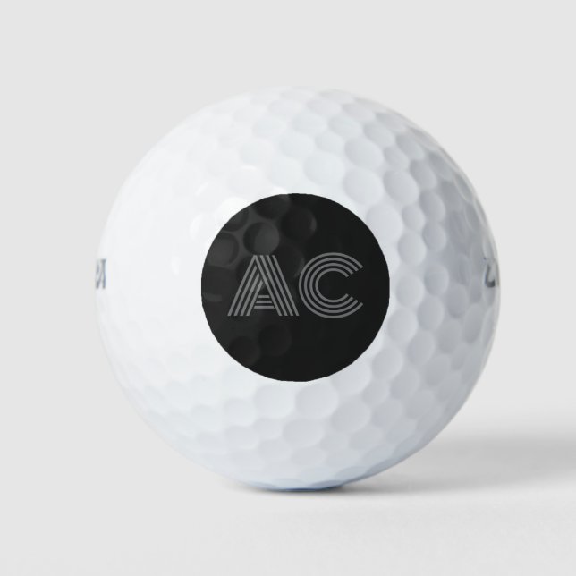 Modern Black and Grey Monogram Golf Balls (Front)