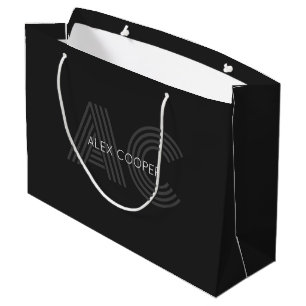Modern Black and Grey Monogram Large Gift Bag