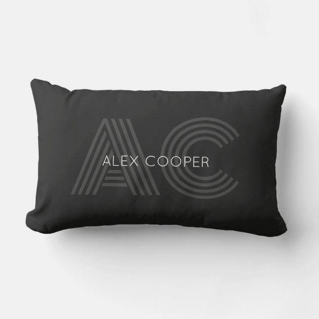 Modern Black and Grey Monogram Lumbar Cushion (Front)