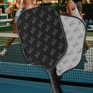 Modern Black and Grey Monogram Pickleball Paddle