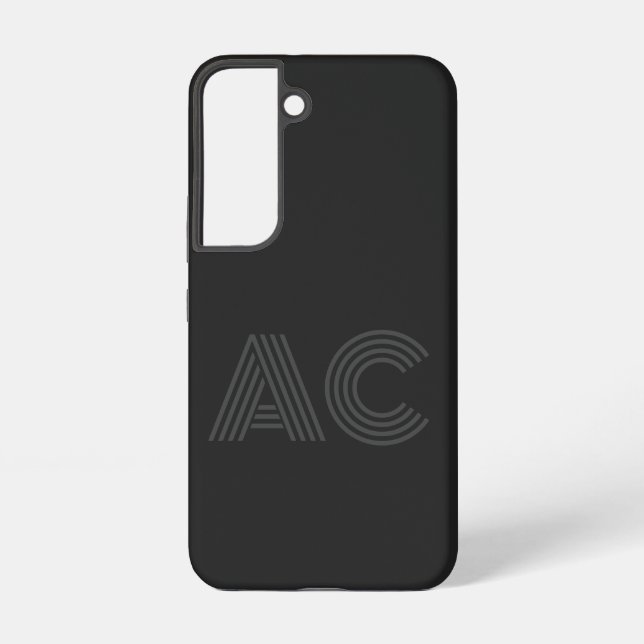 Modern Black and Grey Monogram Samsung Galaxy S22 Case (Back)