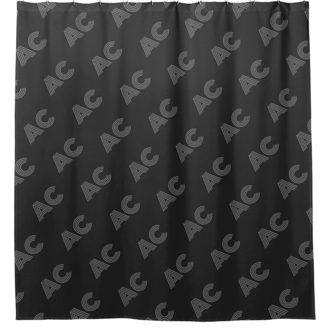 Modern Black and Grey Monogram Shower Curtain (Front)