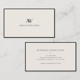 Modern Black and Ivory Minimalist Elegant Monogram Business Card