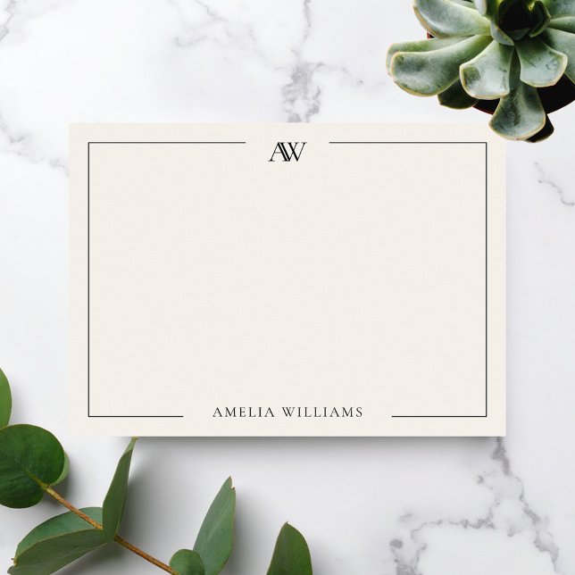 Modern Black and Ivory Minimalist Elegant Monogram Card (Modern Black and Ivory Minimalist Elegant Monogram Note Card)