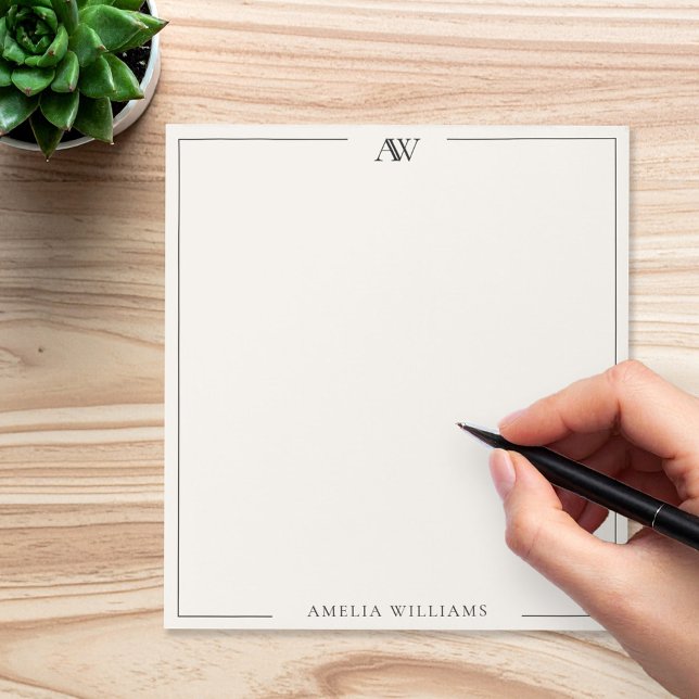 Modern Black and Ivory Minimalist Elegant Monogram Notepad (Creator Uploaded)