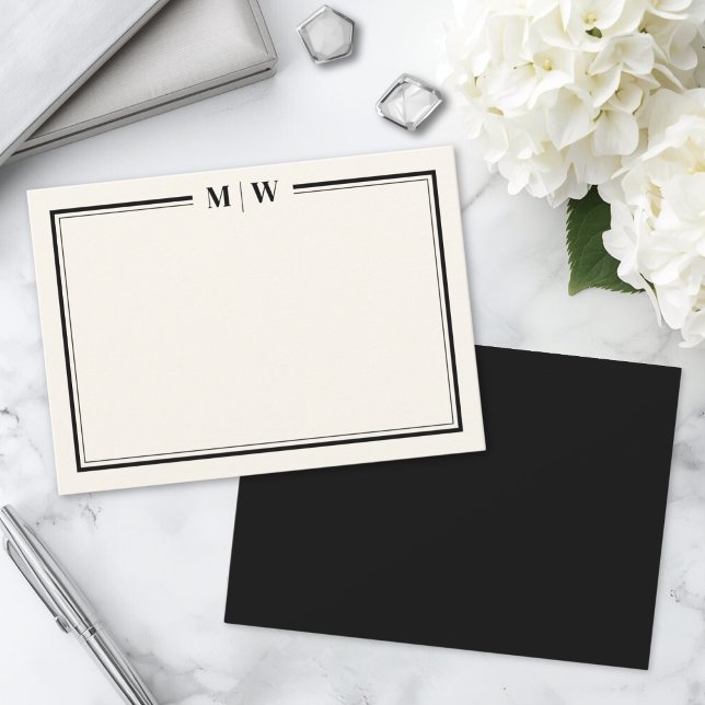 Modern Black And Ivory Minimalist Monogram Card (Modern Black And Ivory Minimalist Monogram Note Card)
