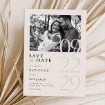 Modern Black and Ivory Minimalist Photo Wedding Save The Date<br><div class="desc">Easily personalise your wedding save the date cards with this editable template. Features your photo and minimal elegant typography design in black and ivory colour.</div>