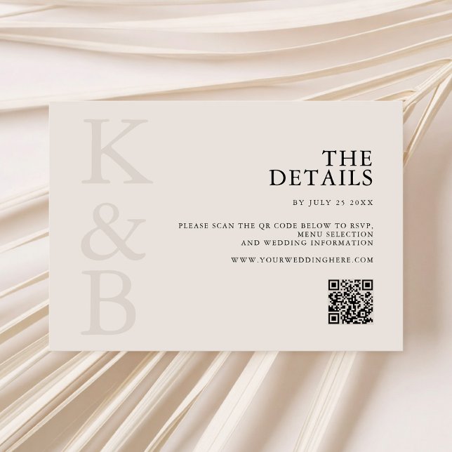 Modern Black and Ivory Monogram Minimalist Wedding Enclosure Card (Creator Uploaded)