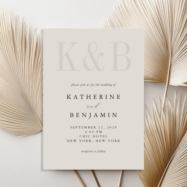Modern Black and Ivory Monogram Minimalist Wedding Invitation (Creator Uploaded)