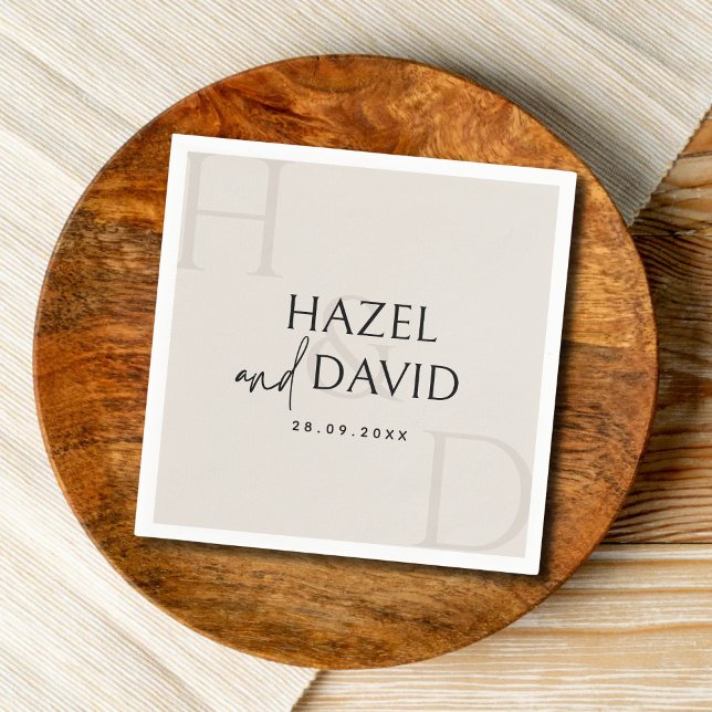 Modern Black and Ivory Monogram Minimalist Wedding Napkin (Creator Uploaded)