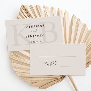 Modern Black and Ivory Monogram Minimalist Wedding Place Card