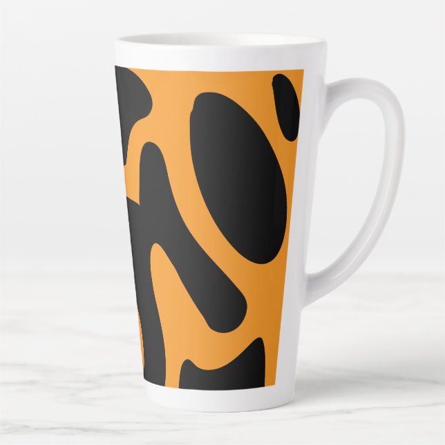 Modern Black and Orange Freeform Pattern Latte Mug (Right)