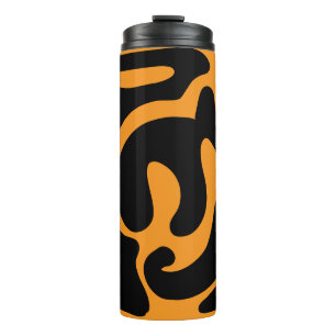 Modern Black and Orange Freeform Pattern Thermal Tumbler