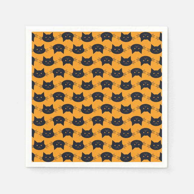 Modern Black and Orange Halloween Cats Napkin (Front)