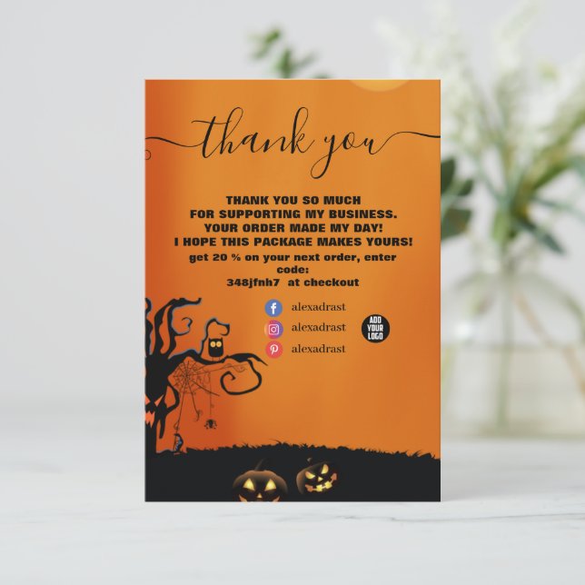 Modern Black and Orange Halloween  Thank You Card (Standing Front)