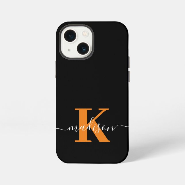 Modern Black And Orange Monogram iPhone Case (Back)