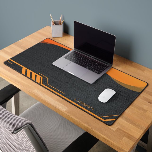 Modern Black and Orange Personalised Desk Mat (Office 2)