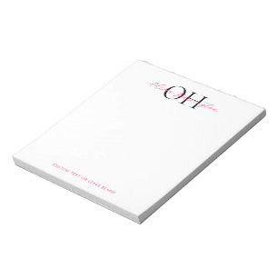 Modern Black and Pink Script Classic Monogram Notepad