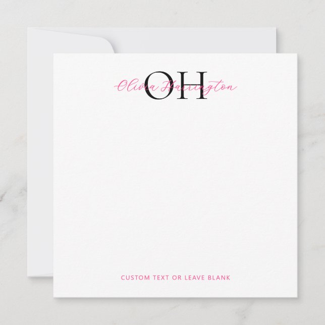 Modern Black and Pink Script Classic Square Card (Front)