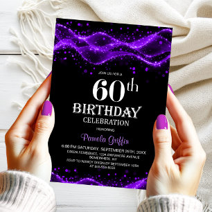 Modern Black and Purple 60th Birthday Party Invitation