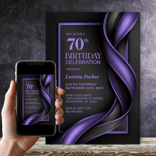 Modern Black and Purple 70th Birthday Party Invitation